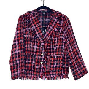 Wendy Williams Tweed Blazer Red Plaid Pink Boucle Lady Jacket Valentine SZ Small